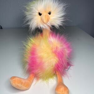 Jellycat Sorbet Pompom Plush 10” Yellow Pink Ostrich Bird Stuffed Animal NWT